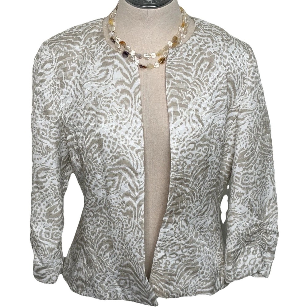 Coldwater Creek Blazer Womans 6 Jacket White Grey Animal Print Career Office